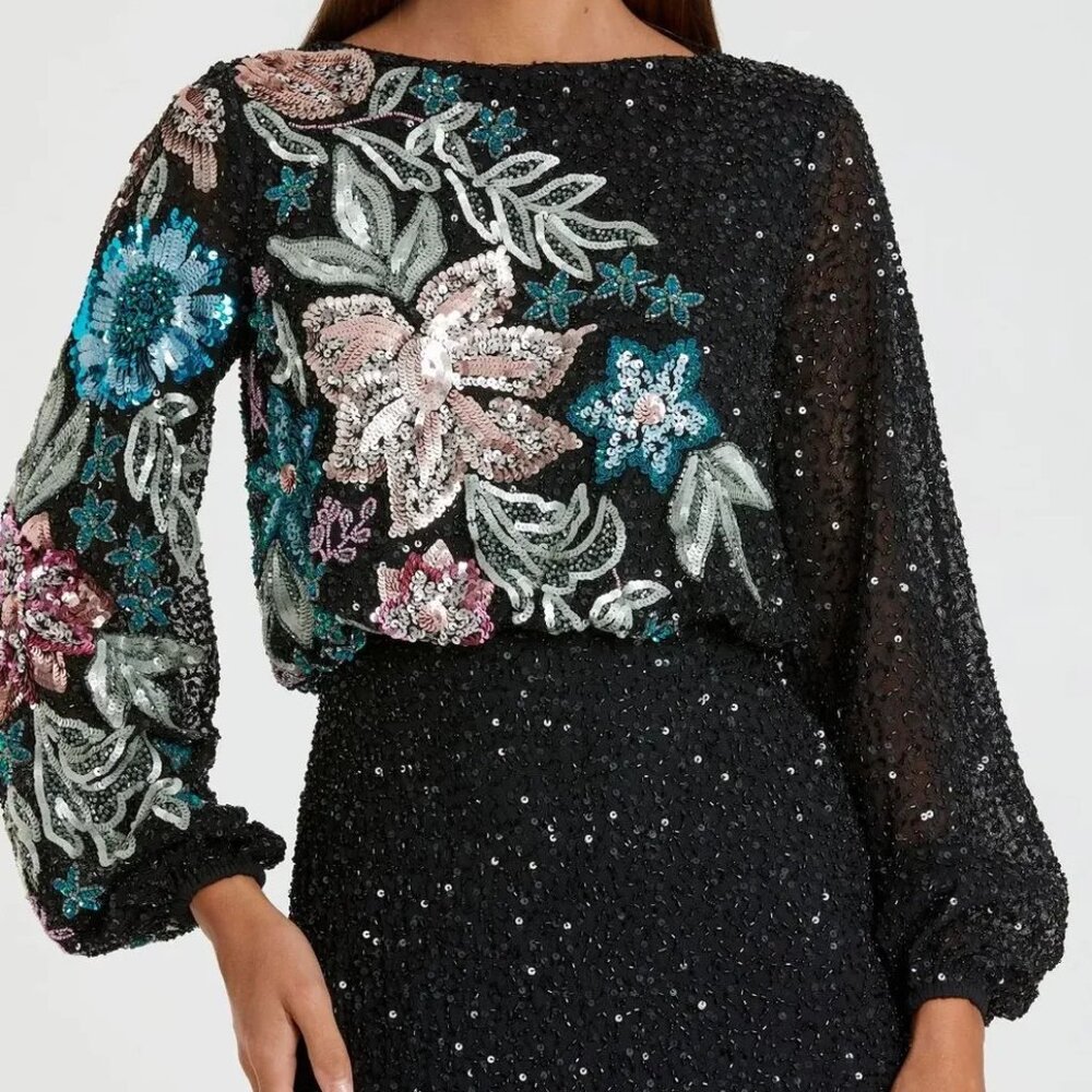 MAC DUGGAL SEQUINED FLORAL GOWN